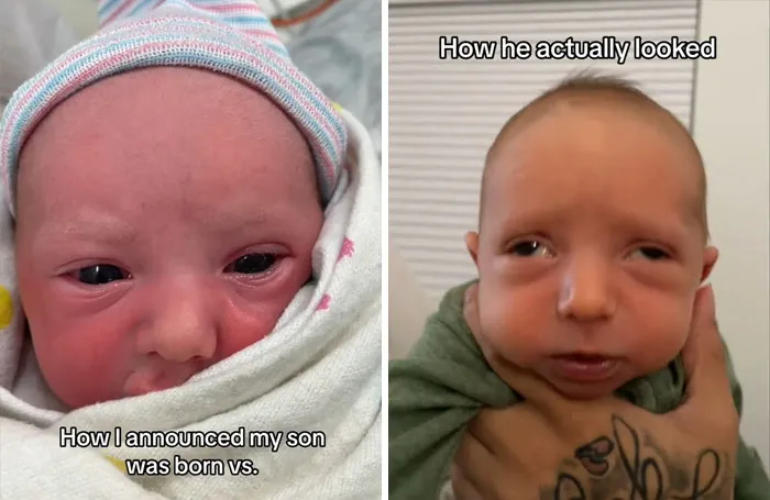 35 Parents Share Pics They Used To Announce Their Baby’s Birth Vs. What They Actually Looked Like