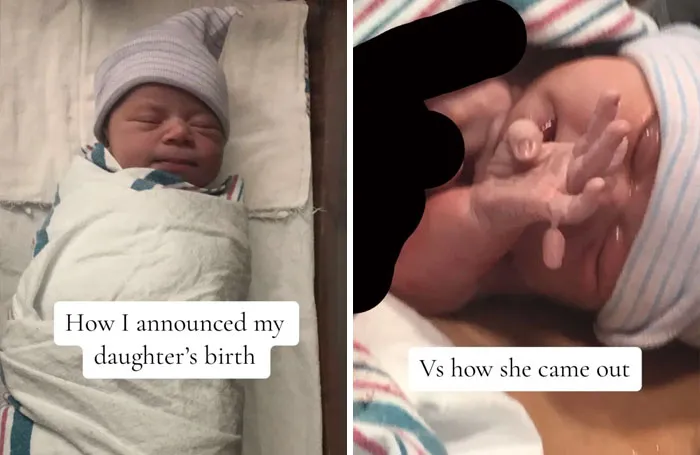 35 Parents Share Pics They Used To Announce Their Baby’s Birth Vs. What They Actually Looked Like