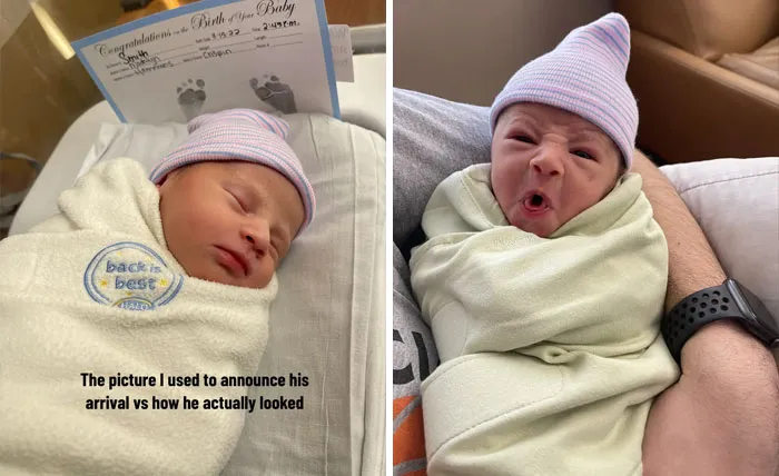 35 Parents Share Pics They Used To Announce Their Baby’s Birth Vs. What They Actually Looked Like