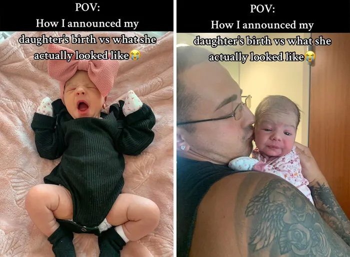 35 Parents Share Pics They Used To Announce Their Baby’s Birth Vs. What They Actually Looked Like
