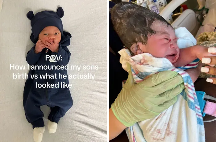 35 Parents Share Pics They Used To Announce Their Baby’s Birth Vs. What They Actually Looked Like