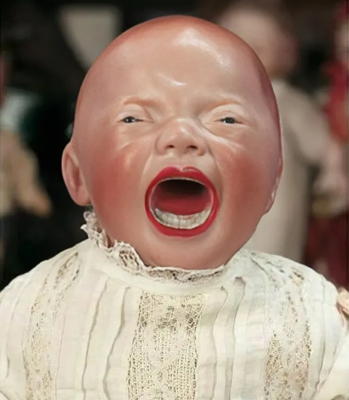 Screaming Baby Dolls Made From Bisque Porcelain By German Dollmaker Kestner Around 1920. This Doll Gives Me Such A Visceral Stress Response. Honestly, I Don't Understand Who Would Ever Want Such A Thing Unless It Shoots Birth Control Pills Out Of Its Mouth At You Like A Pez Dispenser