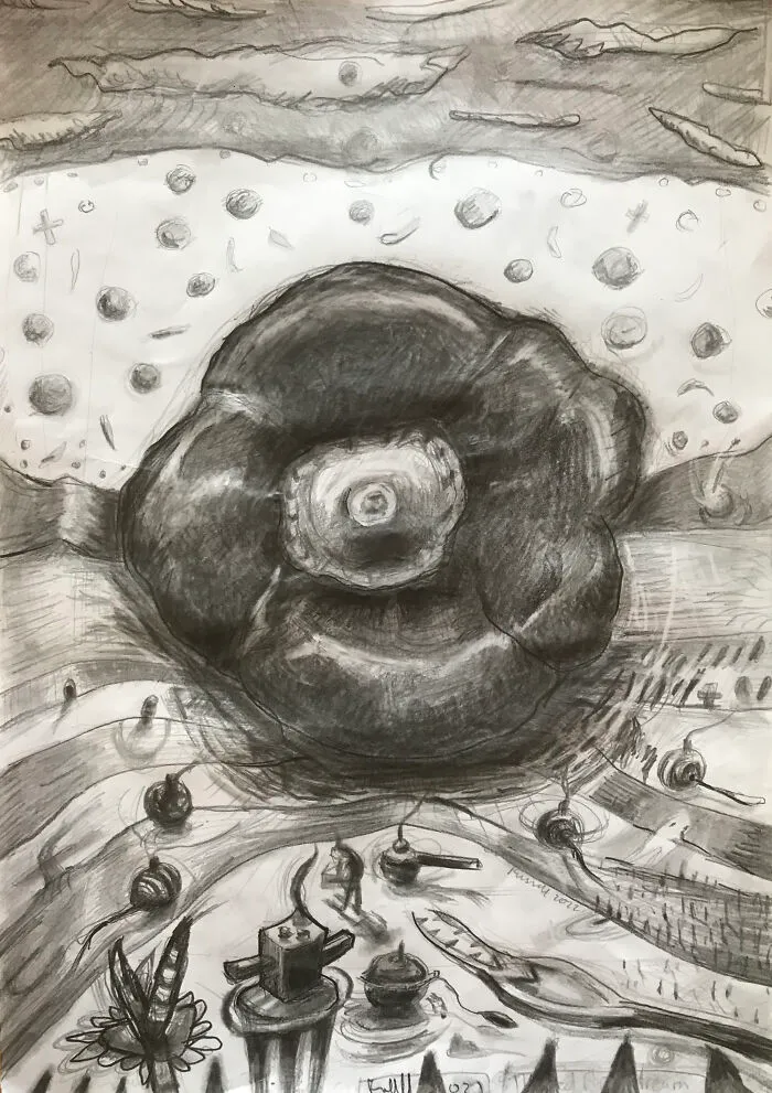 Salad Days Become Soup Of The Day  2022. Graphite Sketch For Artwork
