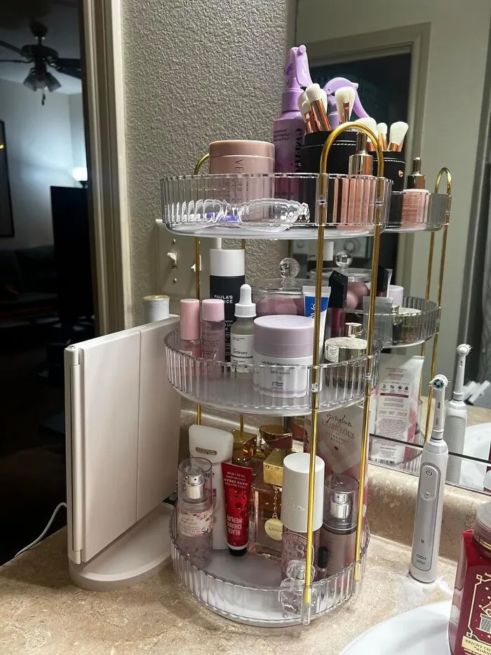 Spin Your Way To A Tidier Vanity With This<span Style="Font:inherit;color:#d74b1f;"> 2 Tier Rotating Makeup Organizer</Span>