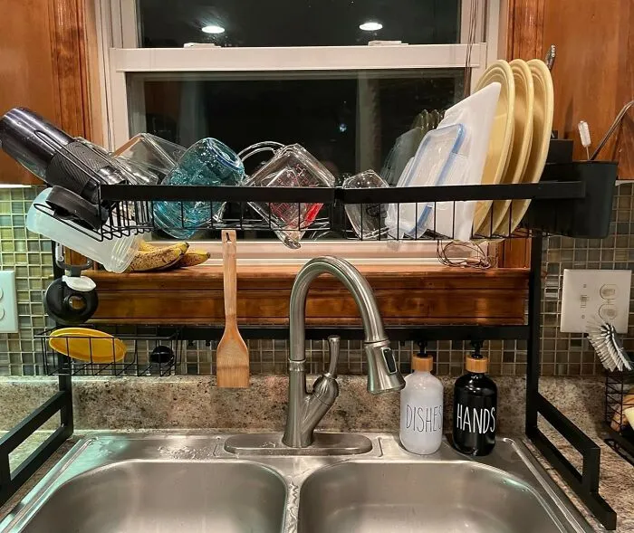 Tired Of Stacking Your Dishes In A Cupboard Like Tetris Pieces? This <span Style="Font:inherit;color:#d74b1f;"> Over The Sink Dish Rack </Span> Will Help!