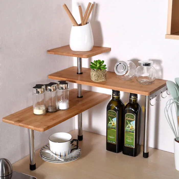 No More Messy Countertops With This Awesome <span Style="Font:inherit;color:#d74b1f;"> Bamboo Corner Shelf </Span>