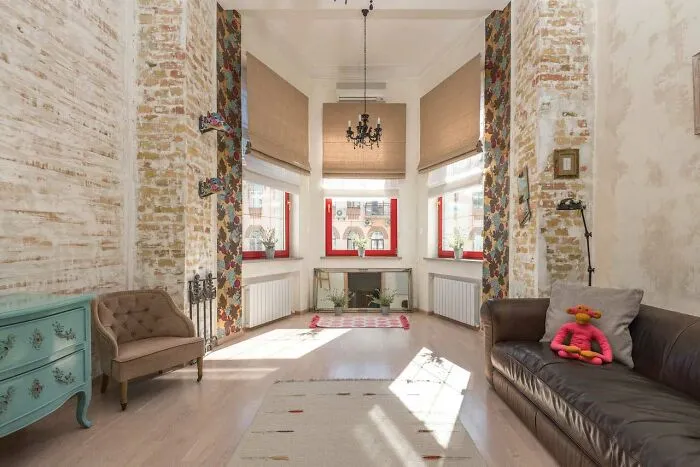 Industrial Living Room With Bright Accents