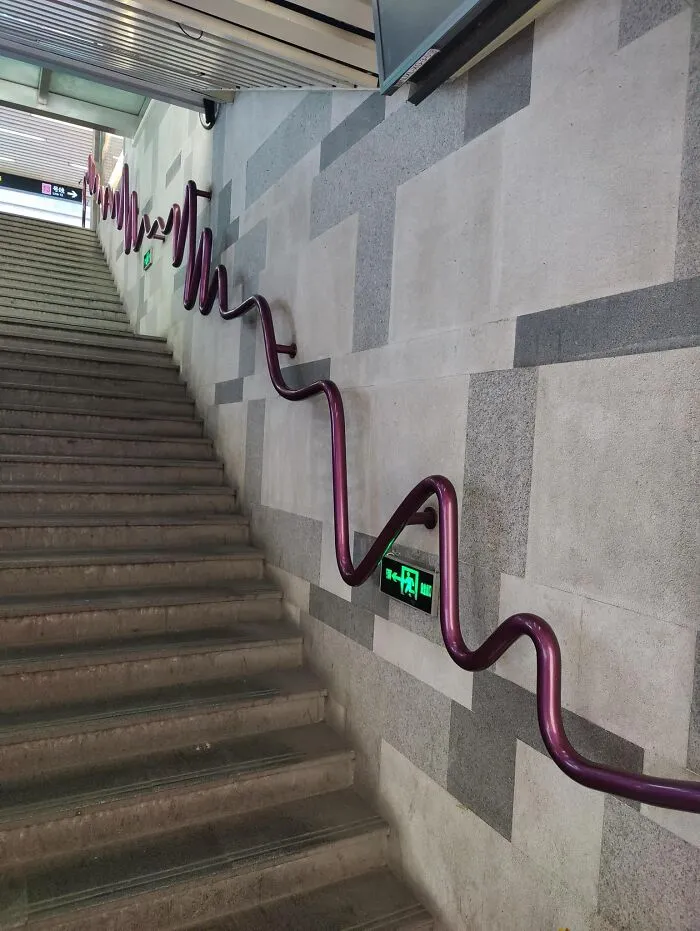 Average Person: “I Would Like A Useful Handrail To Help Me Safely Navigate The Stairs.” Shanghai Metro: “Go F Yourself.”