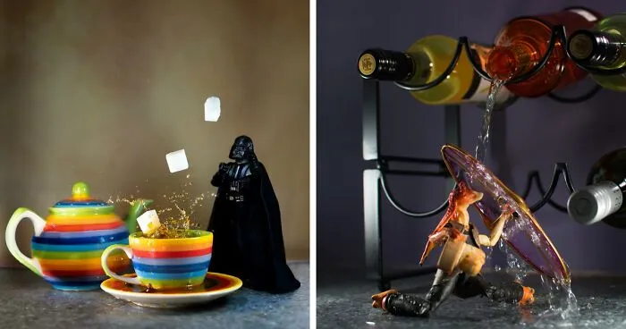 I Made Action Shots Of Pop-Culture Character Figurines And Various Drinks, Here's 16 Of The Best