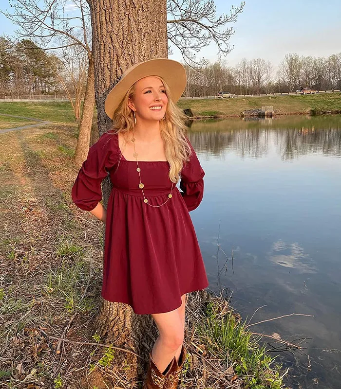 Square Neck & Puff Sleeves: <span Style="Font:inherit;color:#d74b1f;"> The A-Line Mini Dress</Span> For Everyday Elegance!