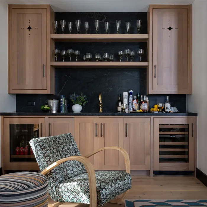 Pair Brown Kitchen Cabinets With Open Shelves