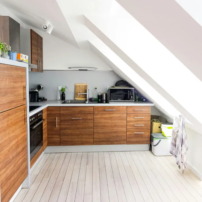 Let Dark Brown Kitchen Cabinets Outshine The Light Wooden Floor