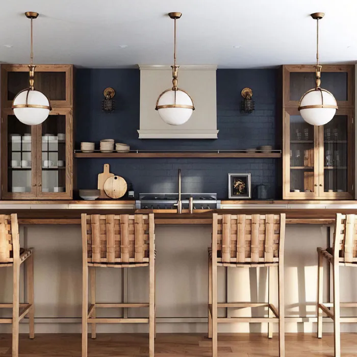 Collaborate Brown Kitchen Cabinets With Blue Walls