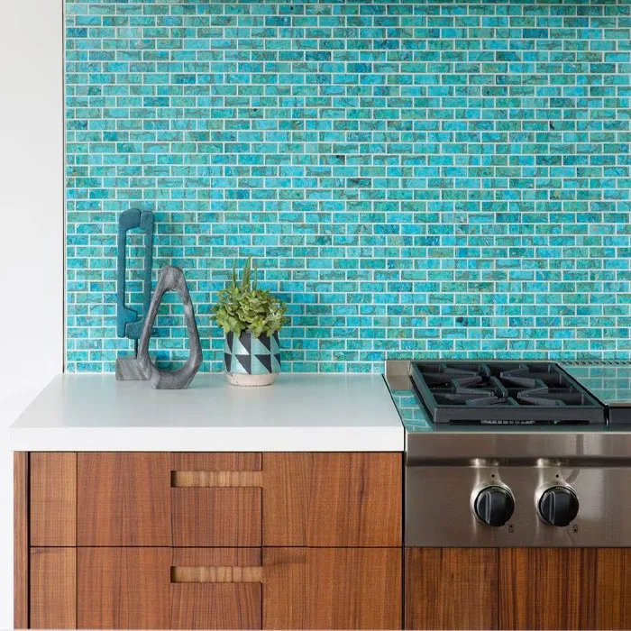 Pair Brown Kitchen Cabinets With A Vibrant Backsplash