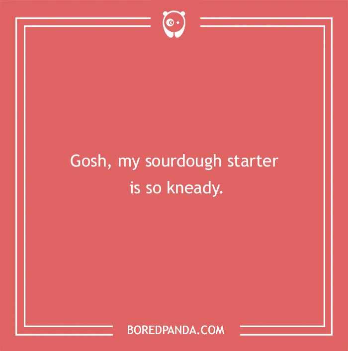 Bread pun: "Gosh, my sourdough starter is so kneady" on a red background.