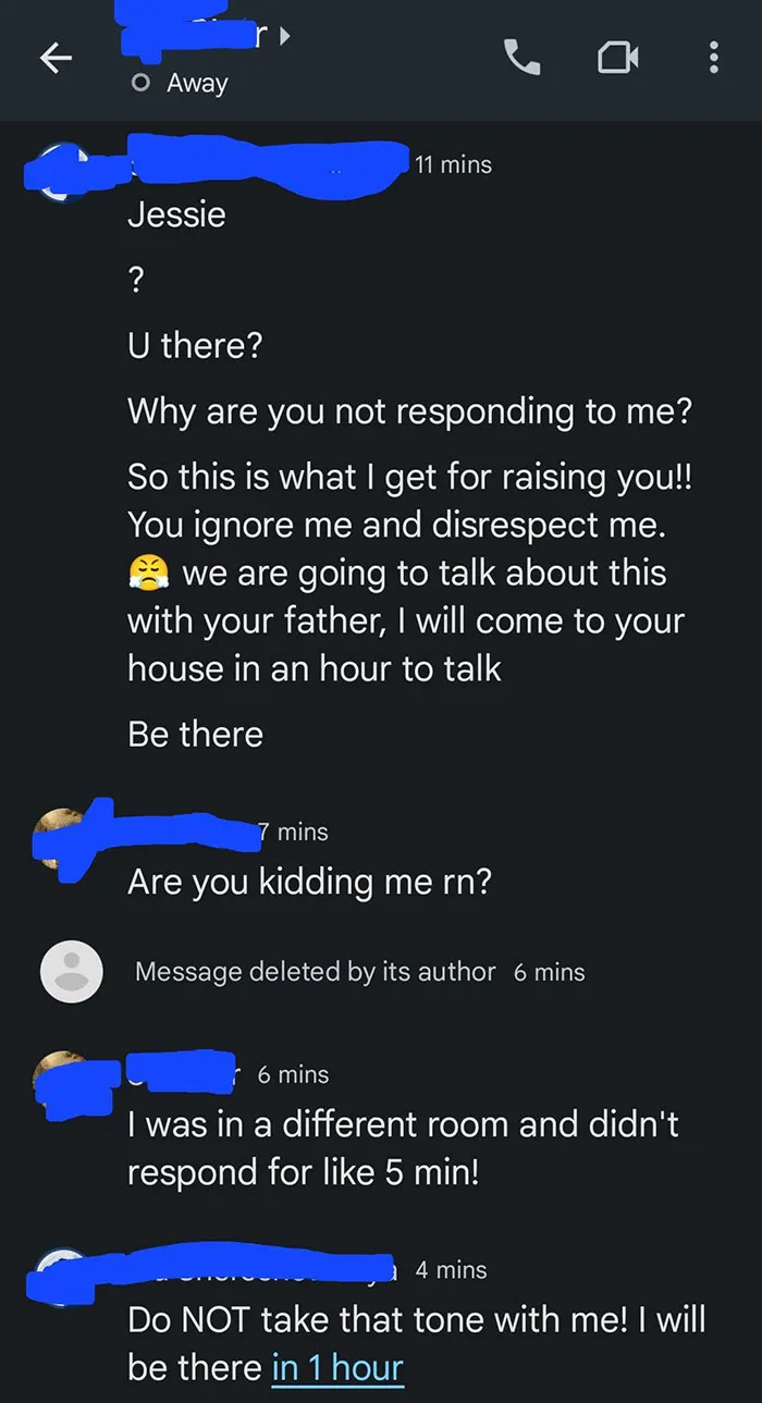 I Just Had An Insane Chat With My Mother. Thinking Of Just Not Opening The Door For Her When She Comes