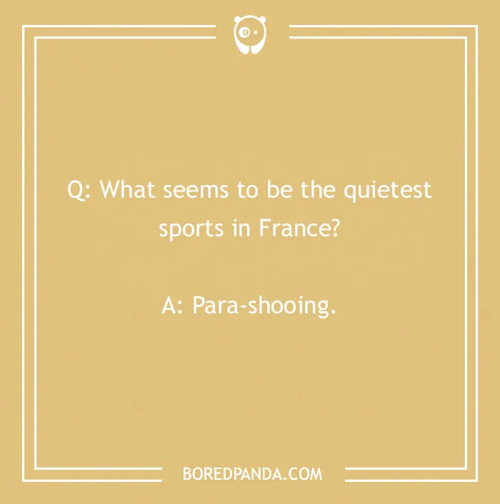 French joke about the quietest sport: Para-shooing, highlighted on a beige background.