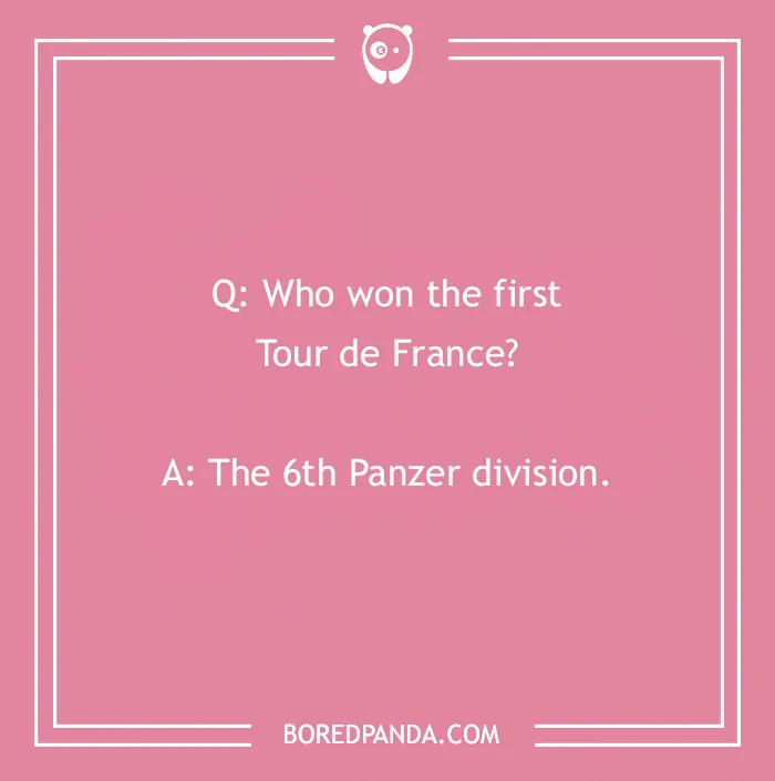 French joke about the Tour de France with a humorous twist, set on a pink background.