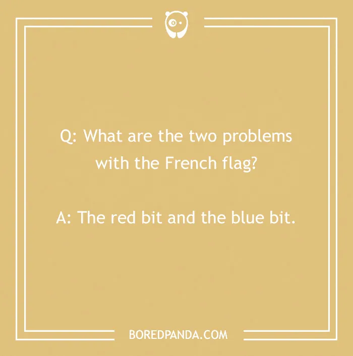 French joke about the flag, highlighting humor related to the colors red and blue.