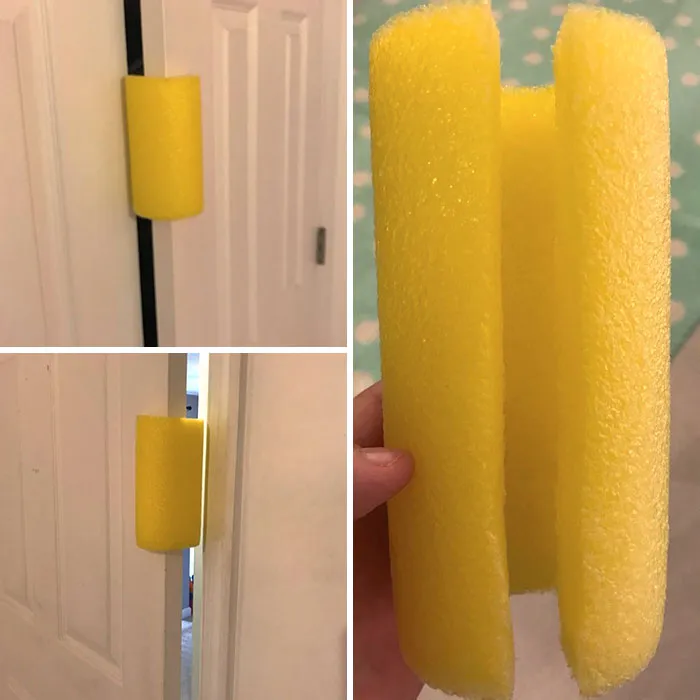 Usa churros de piscina cortados para poner en las puertas y evitar que se pillen los deditos