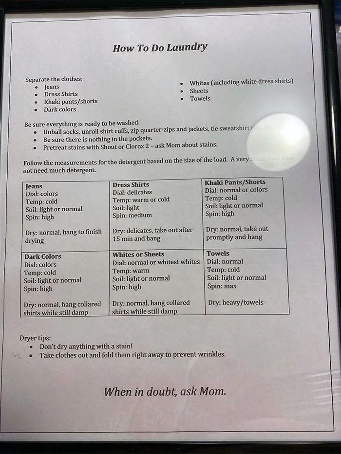 My Mother Made A Framed Sheet To Help Me Do Laundry More