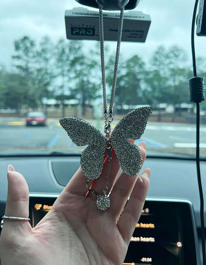 Bling Up Your Ride With This <span Style="Font:inherit;color:#d74b1f;"> Sparkly Butterfly Rearview Mirror Charm</Span>