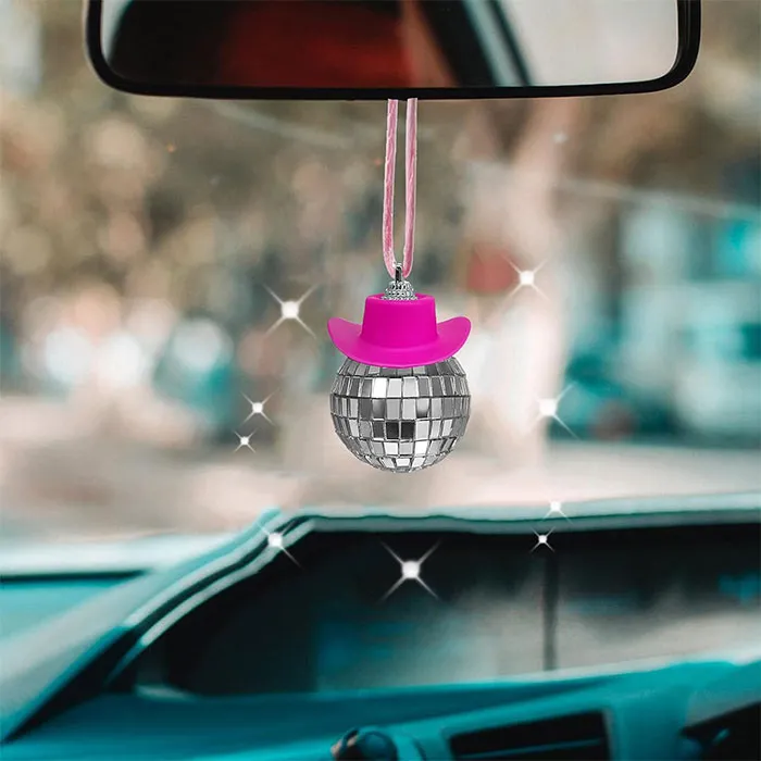 Sparkle Up Your Drive With <span Style="Font:inherit;color:#d74b1f;"> A Pink Disco Ball And Cowboy Hat Combo</Span> That Makes Every Ride A Dance Party!