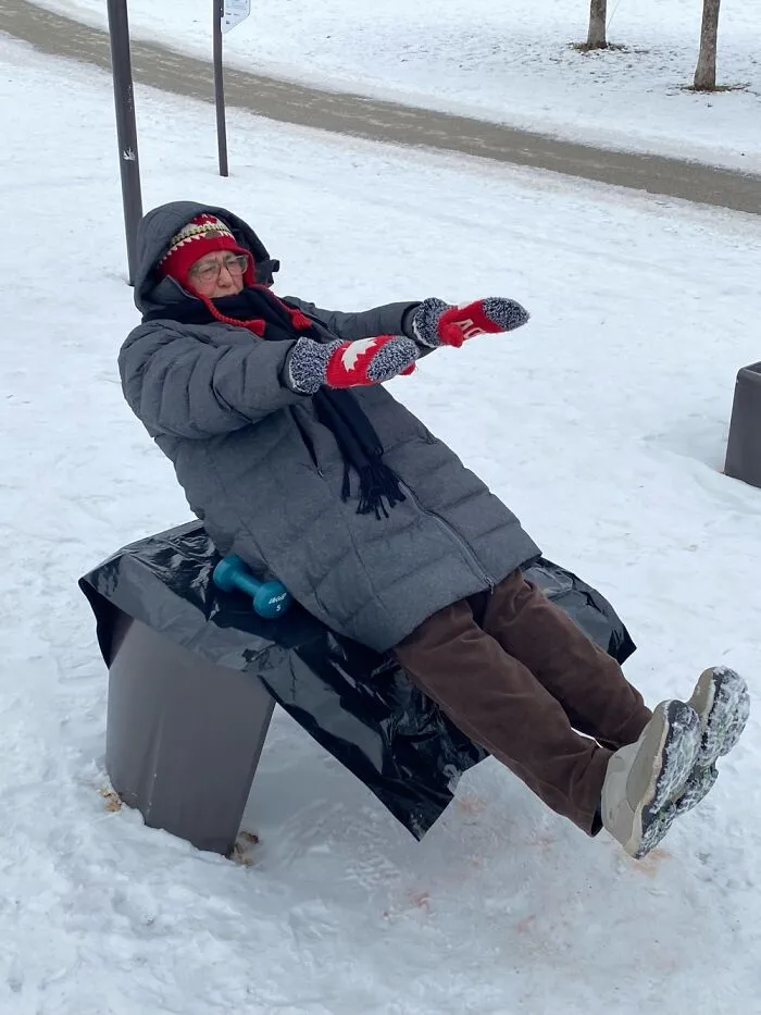 Exercising In Park. -13c. I Am 75 Years Old. Fun Actually