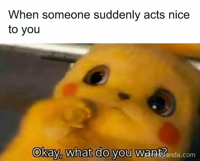 A startled Pikachu meme captures introvert humor with the text, "When someone suddenly acts nice to you."