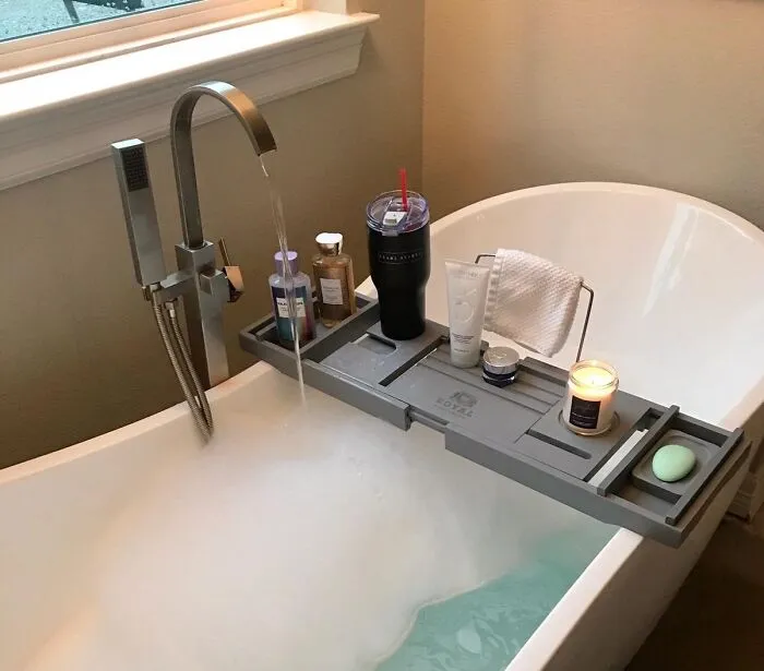 Soak In Style: <span Style="Font:inherit;color:#d74b1f;"> Royal Craft Wood Bathtub Tray </Span> For Spa-Like Luxury At Home!