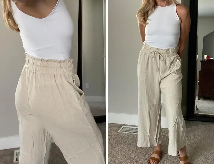 Breeze Through Your Day: <span Style="Font:inherit;color:#d74b1f;"> Women's Linen Palazzo Pants With High-Waist </Span>comfort!