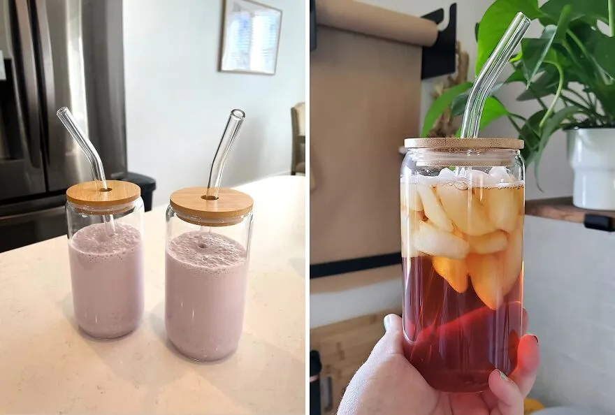 Eco-Chic Sipping: <span Style="Font:inherit;color:#d74b1f;"> 4pc Glass Set With Bamboo Lids & Straws</Span>!