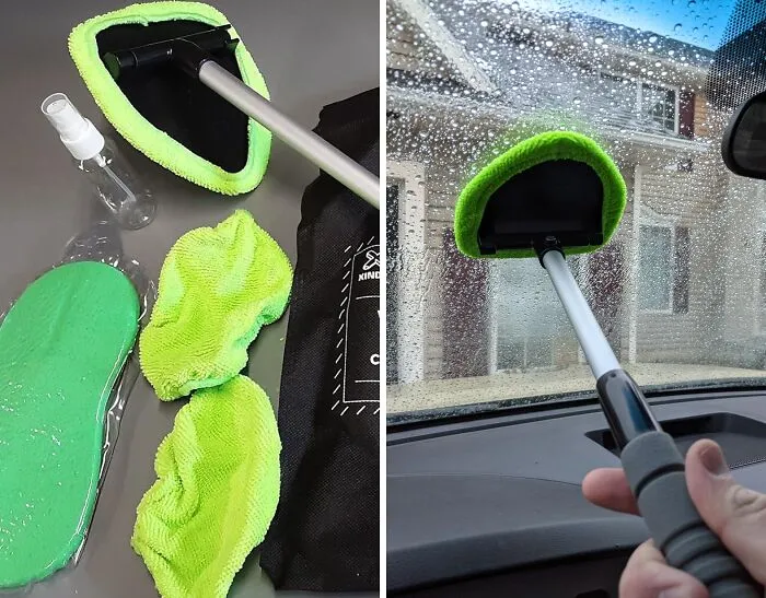 The Ultimate <span Style="Font:inherit;color:#d74b1f;"> Car Window Cleaning Kit </Span>- Windshield Cleaning Tool Kit With Extendable Handle, Spray Bottle, And Microfiber Bonnets