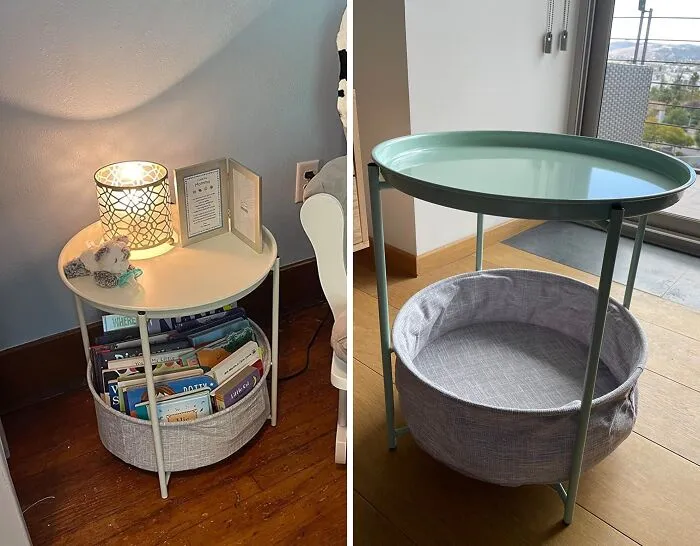 Chic And Organized: <span Style="Font:inherit;color:#d74b1f;"> Round End Table With Cloth Basket </Span> For Stylish Storage Solutions