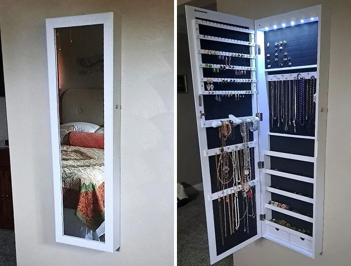 Glam Up With <span Style="Font:inherit;color:#d74b1f;"> Songmics: LED Mirror Jewelry Cabinet</Span> For Chic Organization!