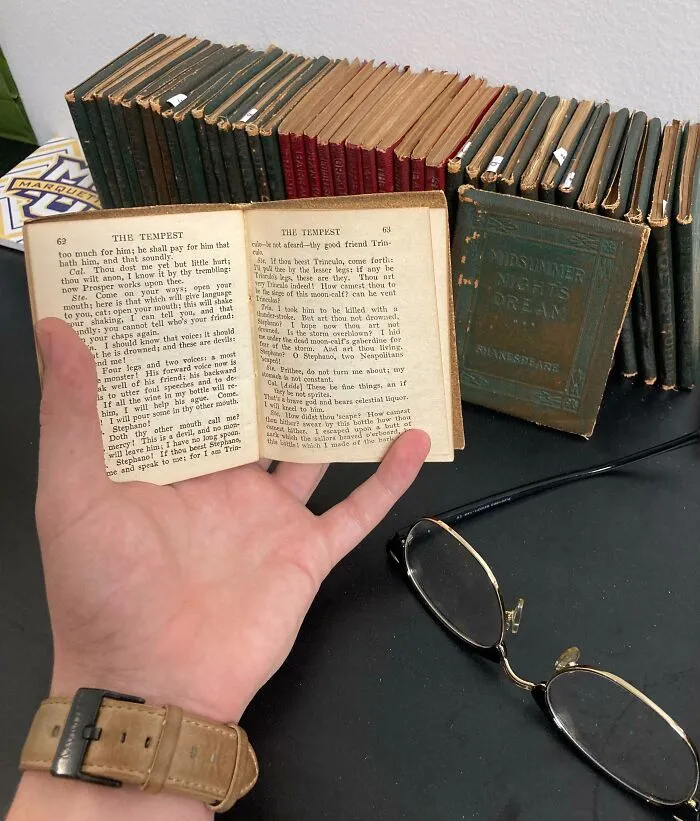 This Miniature Leather-Bound Library Of Classics I Inherited From A Friend, All No Bigger Than My Palm