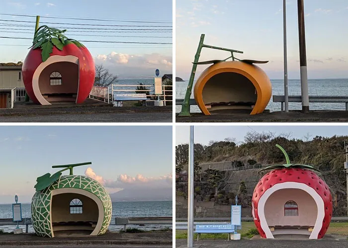 Fruit-Shaped Bus Stops In Nagasaki,japan (1990)