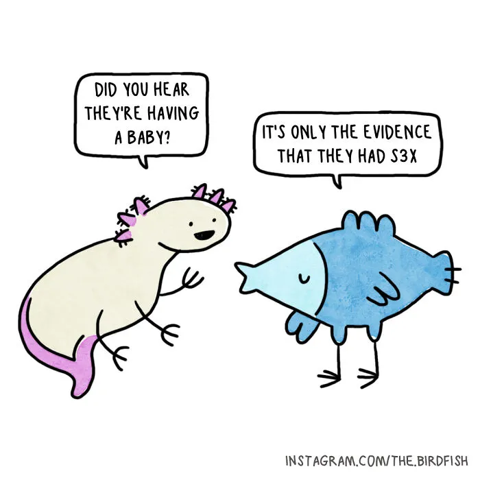 32 Comics Featuring The Character Birdfish, Inspired By My Friends And The Conversations I Have With Them (New Pics)