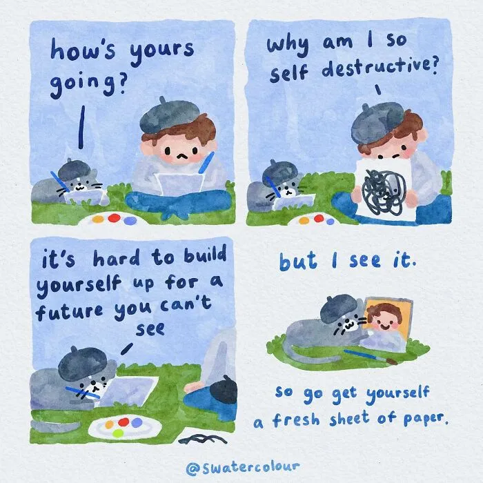 Artist Draws Wholesome Watercolor Comics About Mental Health (37 New Pics)
