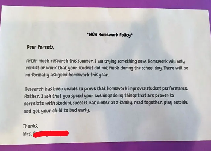 Teacher's Homework Policy