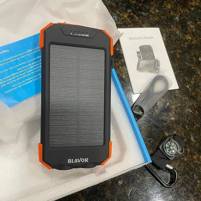 Stay Powered Anywhere: <span Style="Font:inherit;color:#d74b1f;"> Solar Charger Power Bank </Span> With Wireless Charging - Built For Adventure With Flashlight & Compass