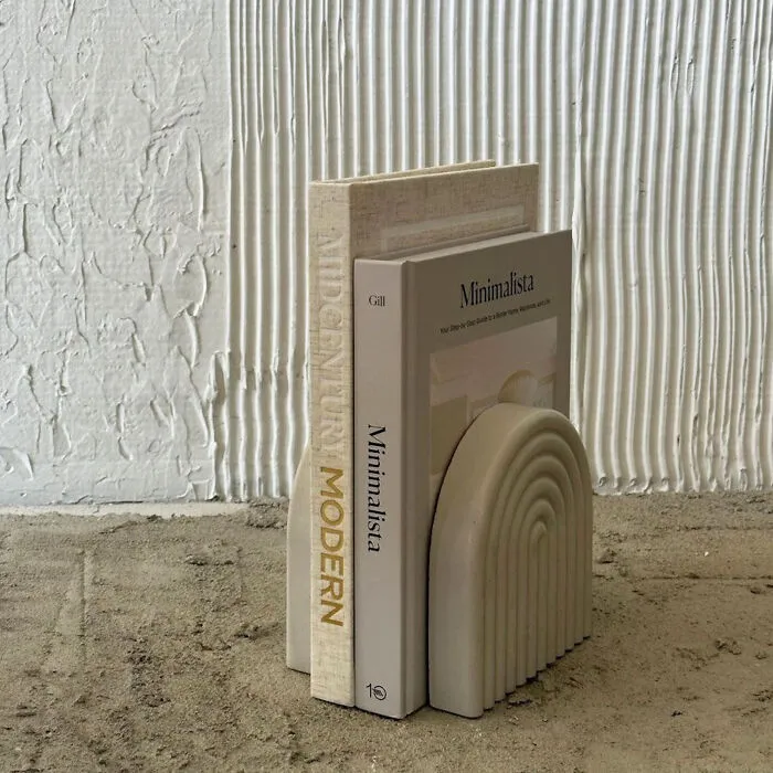 Organize Your Book Collection: <span Style="Font:inherit;color:#d74b1f;"> Cement Rainbow Arch Bookend </Span> - Elegant And Chic Home Decor Accent!