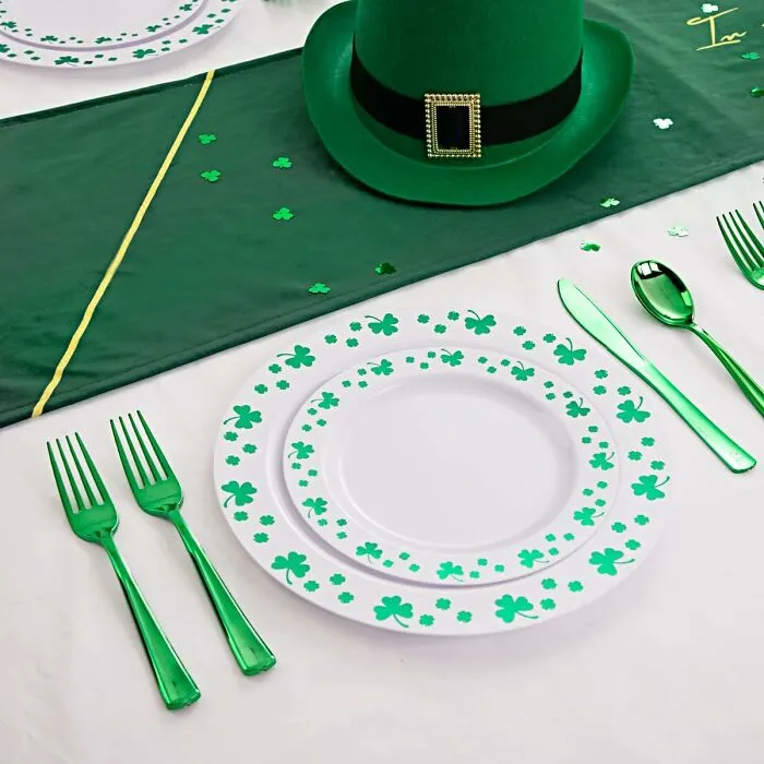 Feast In Festive Elegance: St. Patrick’s Day <span Style="Font:inherit;color:#d74b1f;"> 125pcs Dinnerware Set </Span> With Charming Shamrock Design