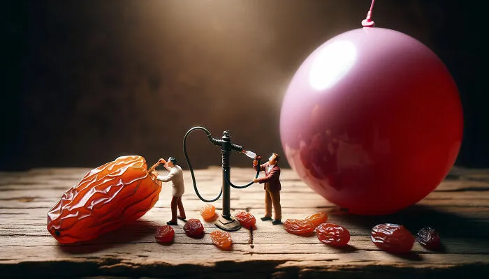 Tiny People Are Inflating A Raisin Until It Becomes A Grape