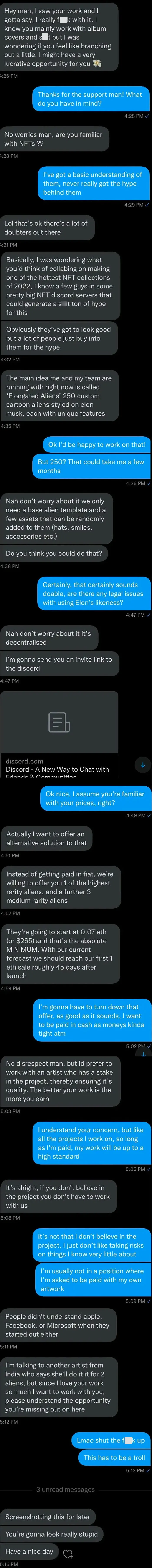 Nft Bro Tries To Pay Me With My Own Artwork