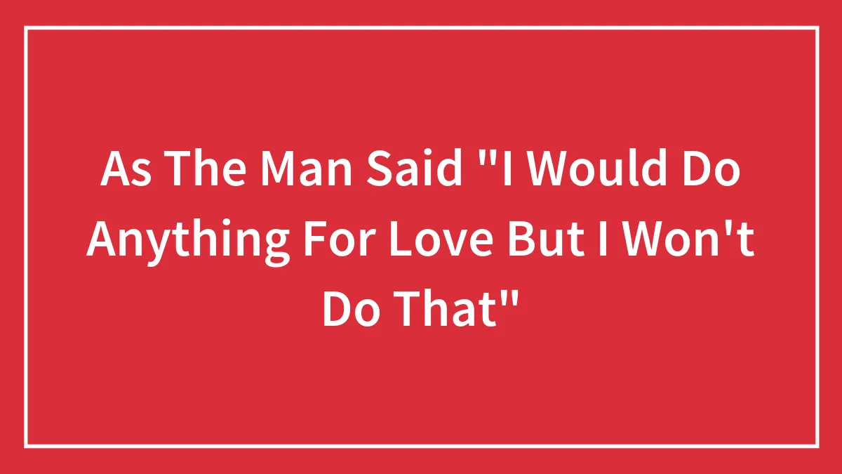 As The Man Said "I Would Do Anything For Love But I Won't Do That"