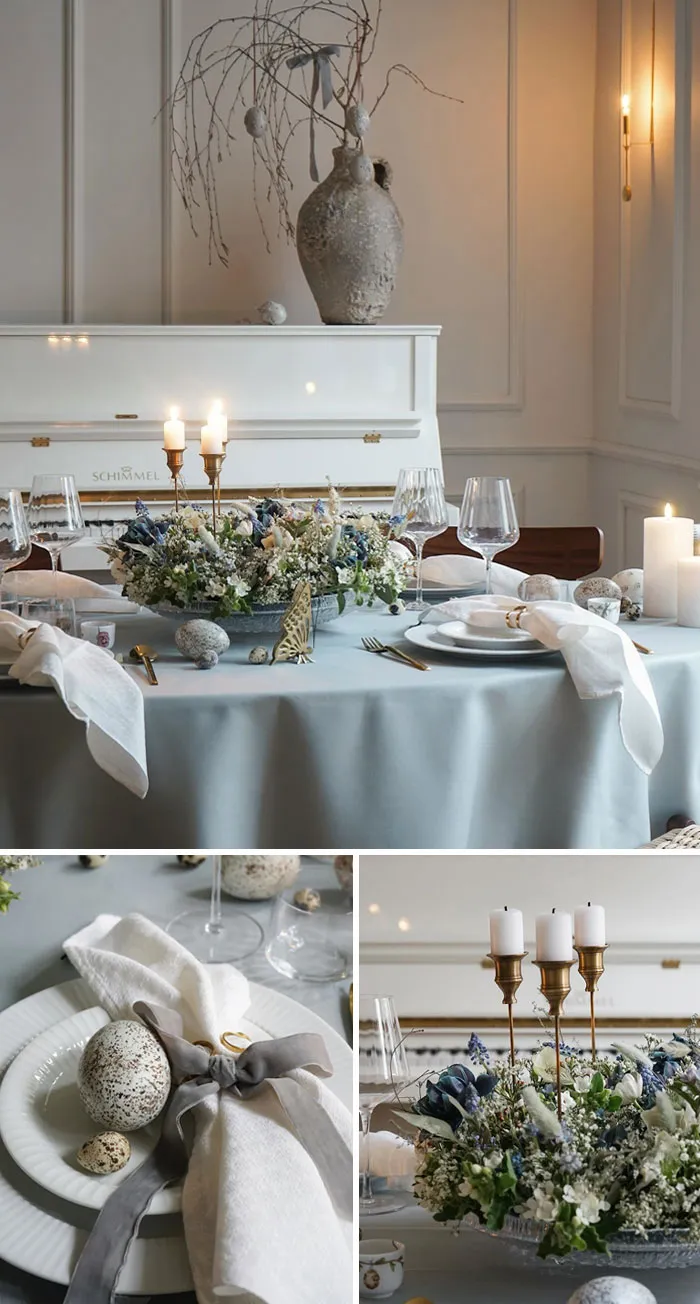 The Refreshing Combination Of Blue Flowers In My Wreath And The Warm Glow Of Brass Gives The Room A Feeling Of Elegance And Freshness