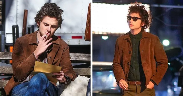 Timothée Chalamet Channels Young Bob Dylan In New York City For "A Complete Unknown" Biopic
