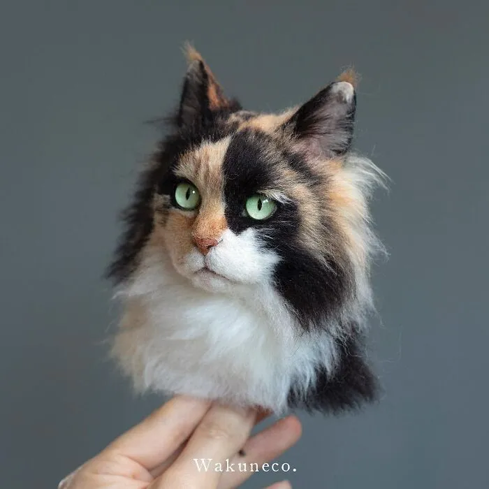 This Japanese Artist Crafts Hyper-Realistic 3D Cat Portraits From Felted Wool (22 New Pics)