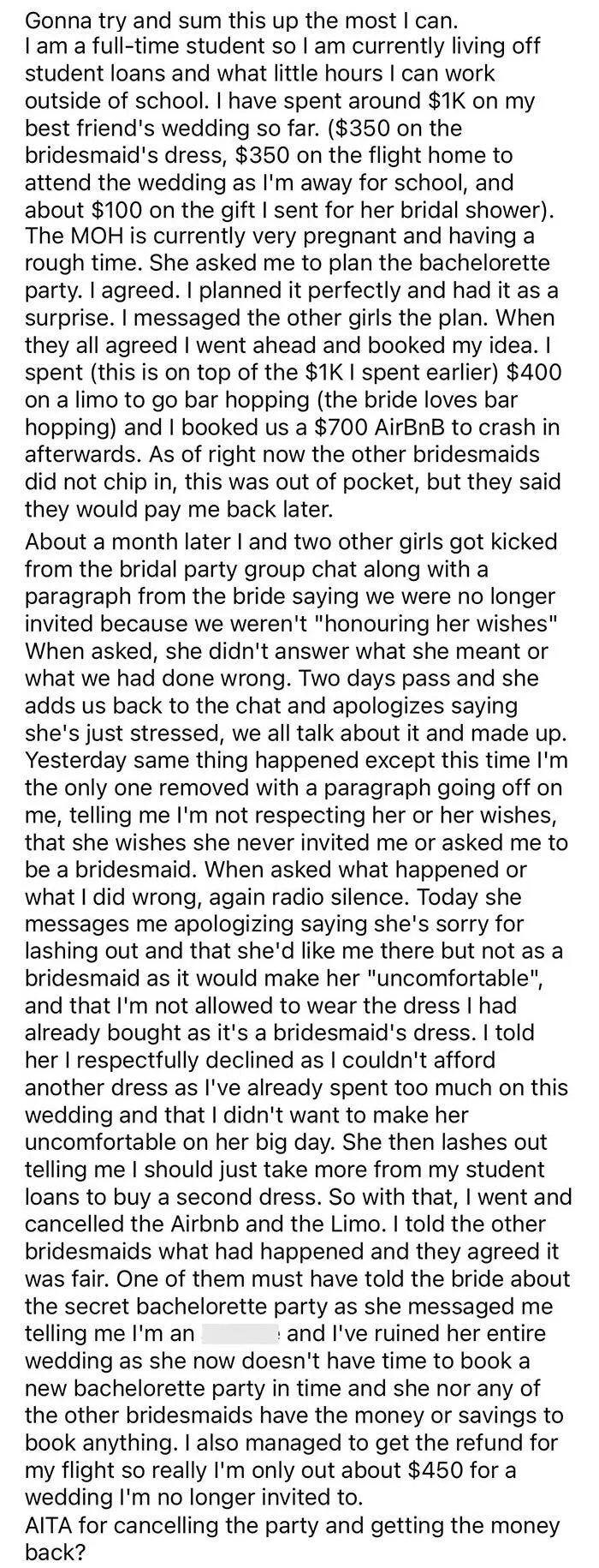 Cancelling My Best Friend's Bachelorette Party After She "Fired" Me As A Bridesmaid